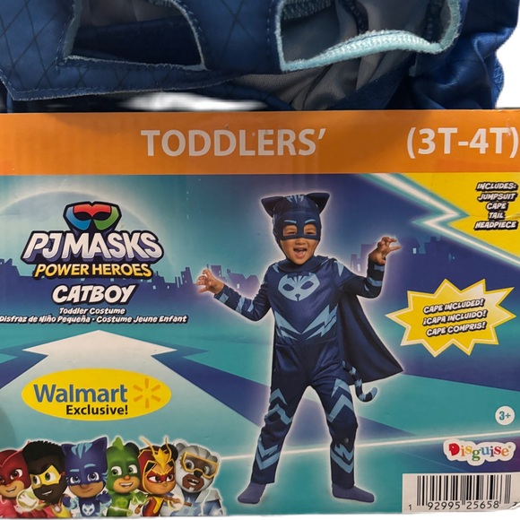 PJ Masks Catboy 4 piece Halloween Costume Jumpsuit Cape Mask Tail Toddlers 3T-4T - Picture 5 of 9